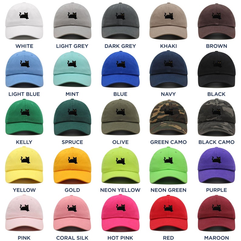 Black Cat Embroidered Dad Hat - Premium Cotton