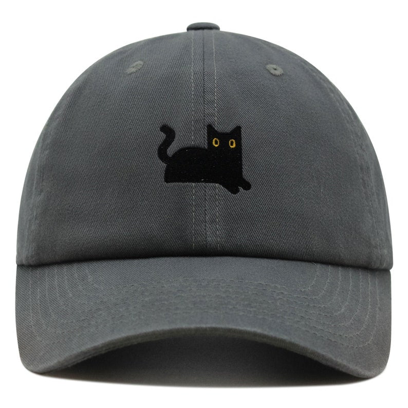 Black Cat Embroidered Dad Hat - Premium Cotton