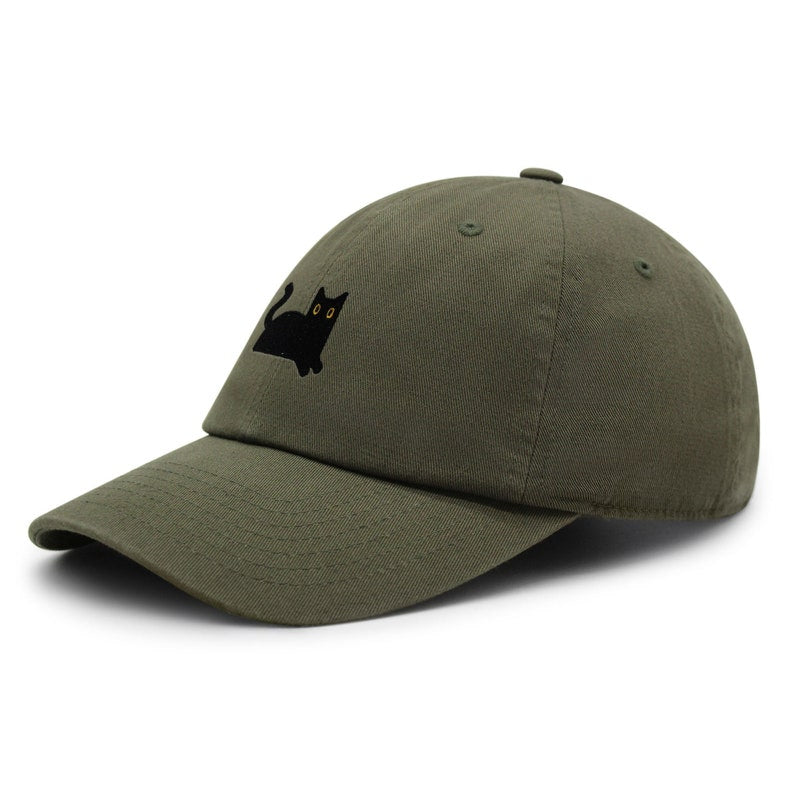 Black Cat Embroidered Dad Hat - Premium Cotton