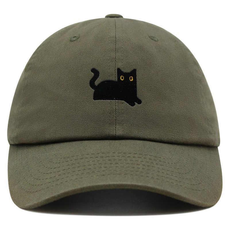 Black Cat Embroidered Dad Hat - Premium Cotton